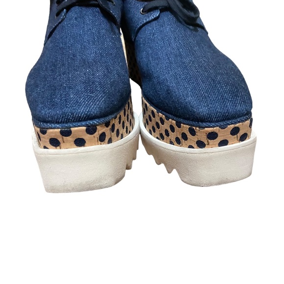 Stella McCartney Elyse Platform Denim Blue Beige Polka Dot Shoes Women's 38 or 8 - Picture 6 of 6